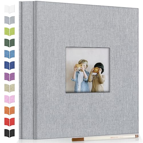 Artfeel Photo Album Self Adhesive Scrapbook Album for 3x5 4x6 5x7 8x10 Pictures,60 Pages Linen Cover with Display Window DIY Photo Book,Ideal Gifts for Family Travel Wedding Baby - color: Grey, size: 11.5"x10.5" 60pages