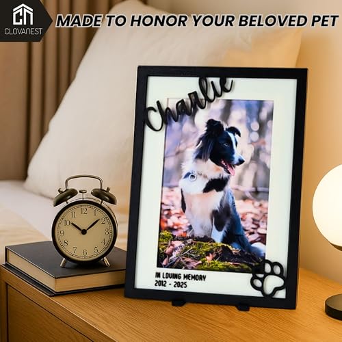 Dog Memorial Picture Frame with Angel Dog Holder, 4x6 Frames for Pet Memorial Pictures, Pet Sympathy, Gifts for Dogs that Passed, Pet Remembrance, Condolence Gift, Rainbow Bridge Gift for Puppy, Chihuahua, Bulldog, Labrador, German Shepherd, Poodle Dachsh