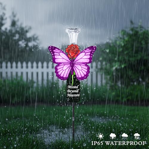 Solar Purple Butterfly Memorial Stake - Missed Beyond Measure Engraved Metal Grave Decorations, Sympathy Gifts for Loss of Sister Daughter Mom (Butterfly) - style: Butterfly