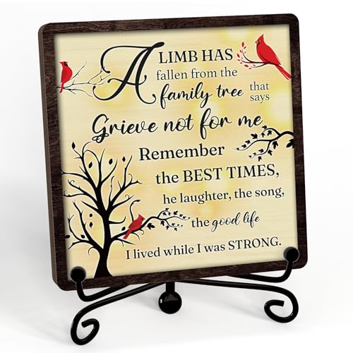 Sympathy Wooden Sign With Stand, A Limb Has Fallen from The Family Tree Desktop Decoration, Memorial Gifts For Loved One Mom Dad Grandma Grandpa, Bereavement Sign for Farmhouse Home Office -25 - style: Family Tree