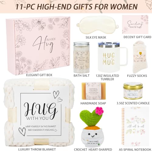 Get Well Gifts for Women, Self Care Gift Basket, Thinking of You Care Package, Surgery Recovery Gifts, Encouragement Birthday Mother's Day Gift Box with Blanket Mug Candle Bomb for Mom Sisters Friends