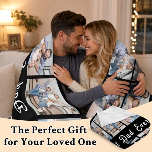 Fathers Day Birthday Gift for Dad Custom Blanket with 9 Photo & Text, Personalized Blankets with Picture to My Dad, HD Printing Customized Flannel Throw Blanket Gifts for Best Daddy Grandpa Ever - color: Dad-1