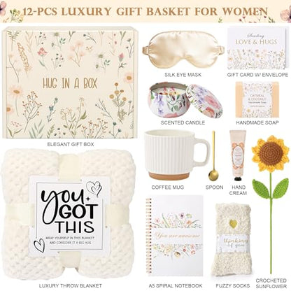 Get Well Soon Gifts Baskets for Women Self Care Package After Surgery Gifts | Feel Better Hug In a Box Gifts for Women Cancer Sick Friends Mom Her, Inspirational Thinking of You Recovery Gifts w/ Blanket - color: White-Get well