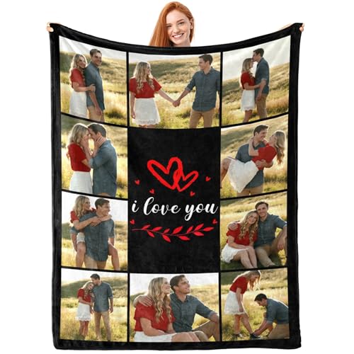 D-Story Personalized Photo Blanket Customized Blanket with 10 Pictures Text Custom Fleece Blankets and Throws Customizable I Love You Gifts for Girlfriend Boyfriend Wife Husband 10 Photos - color: 10 Photos