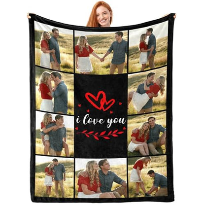 D-Story Personalized Photo Blanket Customized Blanket with 10 Pictures Text Custom Fleece Blankets and Throws Customizable I Love You Gifts for Girlfriend Boyfriend Wife Husband 10 Photos - color: 10 Photos