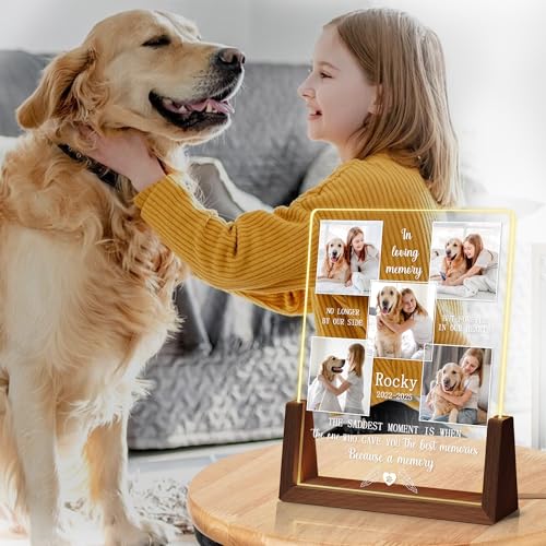 Personalized Dog Memorial Gifts, Custom Acrylic Light Up Picture Frame | Custom Pet Loss Gifts Cat Pet Memorial Gifts with Pictures for Pet Lover, Loss of Dog Sympathy Gifts - color: style-1