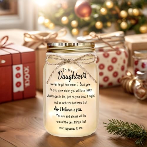 Daughter Gift Mason Jar Night Light from Mom, Warm LED - color: daughter