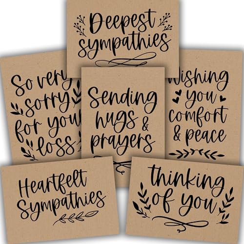 Hadley Designs Sympathy Cards with Envelopes - 24 Bereavement Cards for Loss of Loved One, I'm Sorry for Your Loss Card Bulk, Blank Condolence Card With Envelopes, Thinking of You Heartfelt Sympathies - style: Kraft Black 24 pcs