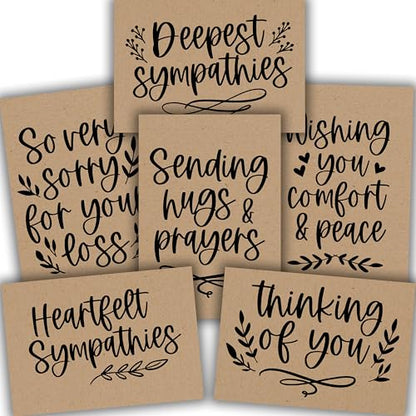Hadley Designs Sympathy Cards with Envelopes - 24 Bereavement Cards for Loss of Loved One, I'm Sorry for Your Loss Card Bulk, Blank Condolence Card With Envelopes, Thinking of You Heartfelt Sympathies - style: Kraft Black 24 pcs