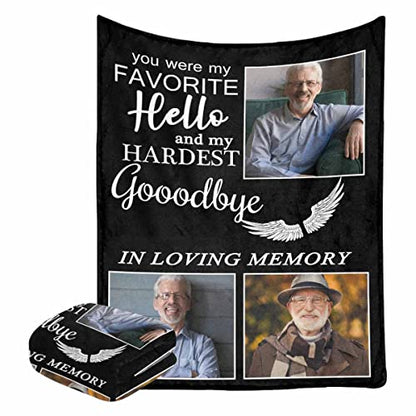 LOSARON Custom Memorial Blanket You were My Favorite Hello My Hardest Goodbye Wings Personalized Photo Collection Blanket in Memory of Loved One Gifts Memorial Gifts for Loss of Grandma Dad Mom