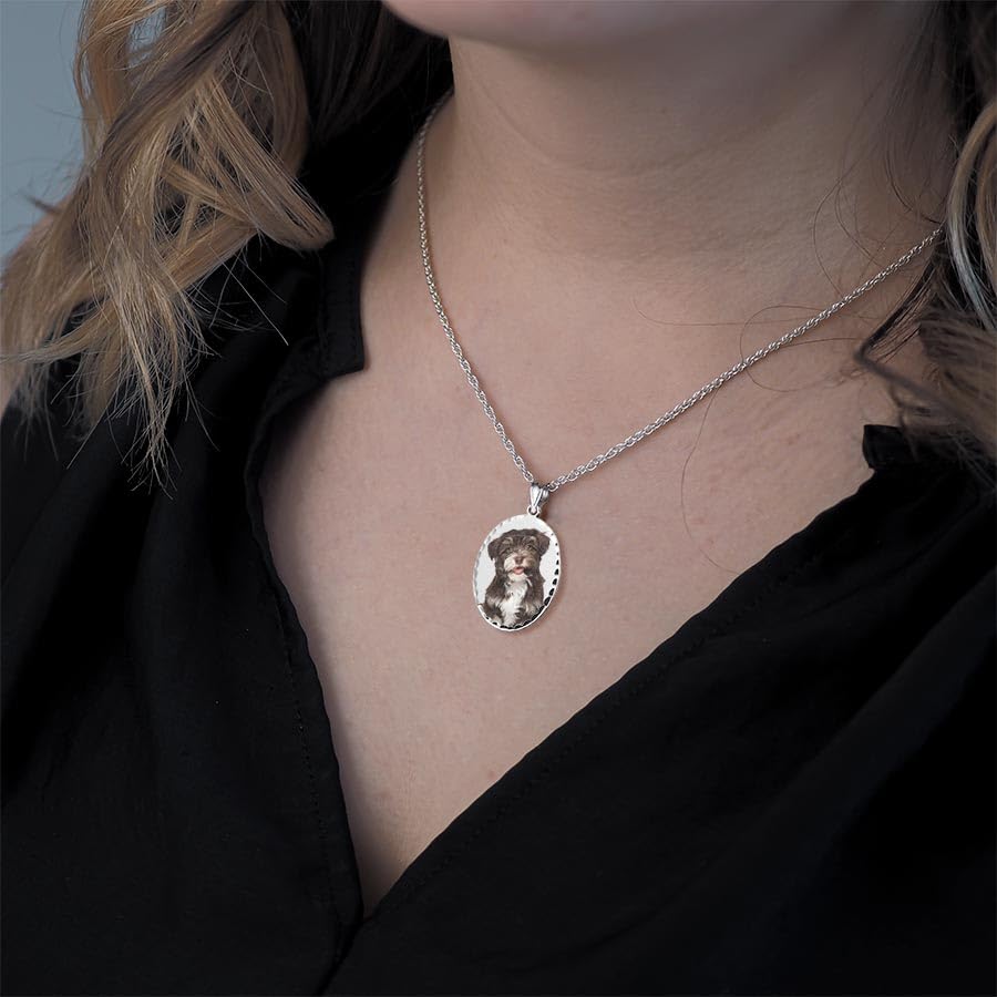 Oval w/Diamond Cut Edge Custom Photo Engraved Pendant - in Solid 14K, 10k, Yellow, White, Or Sterling Silver - color: Solid 10K White Gold With Engraving, size: 2/3 x 3/4 Inch