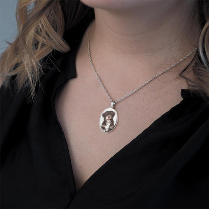 Oval w/Diamond Cut Edge Custom Photo Engraved Pendant - in Solid 14K, 10k, Yellow, White, Or Sterling Silver - color: Solid 10K White Gold With Engraving, size: 2/3 x 3/4 Inch