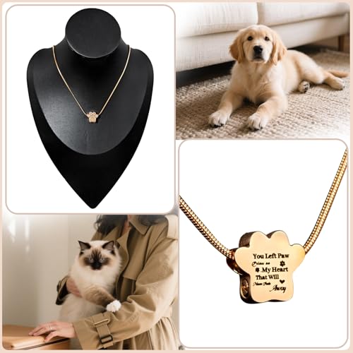 Paw Print Heart Pet Ashes Urn Necklace, Keepsake Pendant-A-Rose Gold - style: A-Rose Gold