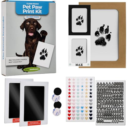 Large Inkless Pet Paw Print Kit | Clean-Touch Ink Pads for Dogs | With Frames + Accessories by BabyMushroom - size: Large