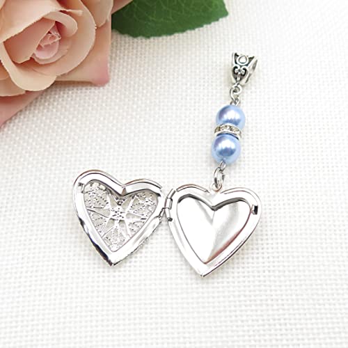 IDLAN Locket for Bouquet Charm Memorial Wedding Gift Bride Pendant Photo Keepsake Something Blue - style: Heart locket