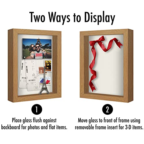 Americanflat 8x10 Shadow Box Frame with Shatter-Resistant Glass - Silhouette Collection - Large Shadow Box Display Case for Tabletop and Wall Display - Dark Oak with Soft Felt Back | Shatter-resistant glass, 1.5 inch interior depth, hangs vertical or hori