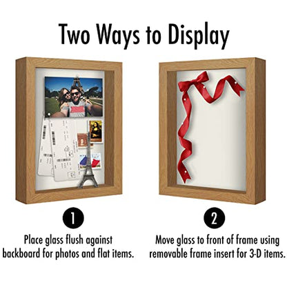 Americanflat 8x10 Shadow Box Frame with Shatter-Resistant Glass - Silhouette Collection - Large Shadow Box Display Case for Tabletop and Wall Display - Dark Oak with Soft Felt Back | Shatter-resistant glass, 1.5 inch interior depth, hangs vertical or hori