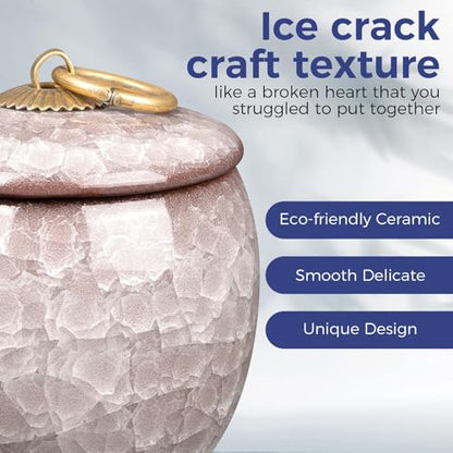 Small Urns for Human Ashes Keepsake, Ceramic Ice Crack Memorial Keepsake Cremation Urns Token Urns Mini Sharing Funeral Urns with Black Premium Box,White - color: White
