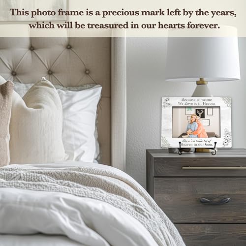 Memorial Picture Frame, In Loving Memory Wood Photo Frame With Stand, Remembrance Sympathy Gifts For Loss Of Loved One, Funeral Bereavement Gifts, Because Someone We Love Is In Heaven Frame -e01
