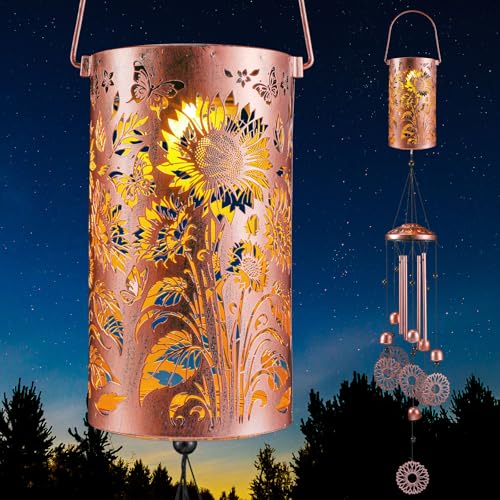 Retisee Sunflower Solar Wind Chimes Outdoor Metal Sunflower Teacher Appreciation Gifts Solar Light Windchimes Outside Indoors Christmas Decoration Birthday Gift for Home Lawn Porch Patio Garden Yard - style: Sunflower