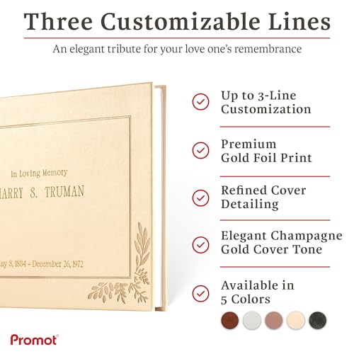 Promot Funeral Guestbook - Guestbook for Funeral Celebration (Gold) - color: Gold