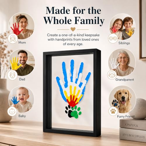 Family Handprint Kit for 4 – Wooden Frame with 4 Acrylic Boards, DIY Keepsake Art for Baby, Pet & Family, Non-Toxic Washable Paint Hand Mold Memory Gift - Black - color: Black