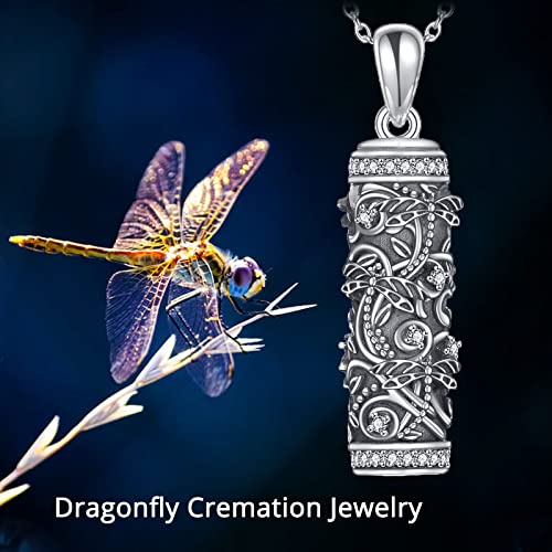 TOUPOP Tree of Life Cremation Jewelry Urn Necklace for Ashes for Women Men 925 Sterling Silver Cylinder Urn Pendant Necklaces for Human Ashes of Loved Ones Keepsake Memorial Gifts - style: 4-Dragonfly