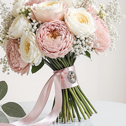 Wedding Bouquet Photo Charms Memorial Custom Boutonniere Bachelor Bridal - style: Oval Filigree Brooch Pin & UV Color Photo