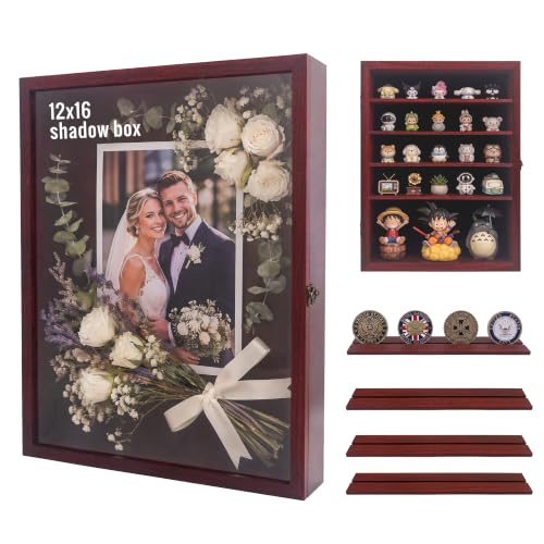 GMFrames 12x16 Wooden Shadow Box Frame with Removable Shelves Deep Display Case for Military Medals Keepsakes Cherry - color: Cherry, size: 12x16