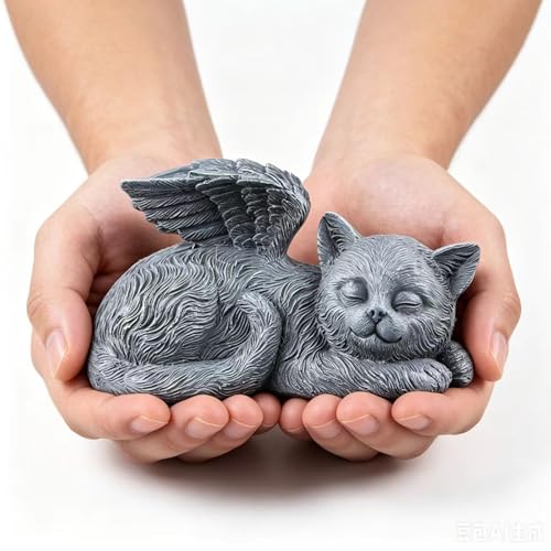 Sleeping Angel Cat Memorial Statue, Resin Figurine with Wings | Resin 4.72x2.36x2.16". Memorial gift for lost cat, pet loss. Sleeping angel statue decor for desk, shelf. - size: 4.7inch