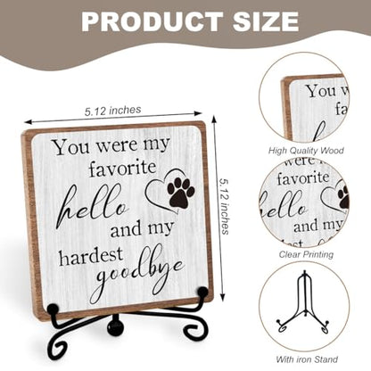 Pet Sympathy Gift for Women, Desk Shelf Decor for Loss of Loved One, 5×5 | Remembrance of Dog Cat, Condolence Gifts for Friend, Pet Memorial Bereavement Healing Keepsake for Dog Loss, Wooden Sign - style: Hello goodbye