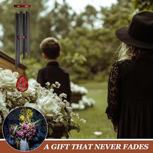 Memorial Sympathy Wind Chimes for Loss of Loved One | 26'' with Cardinal Doll, Cardinal Windchimes in Memory of a Loved One Bereavement Condolence Remembrance Gifts