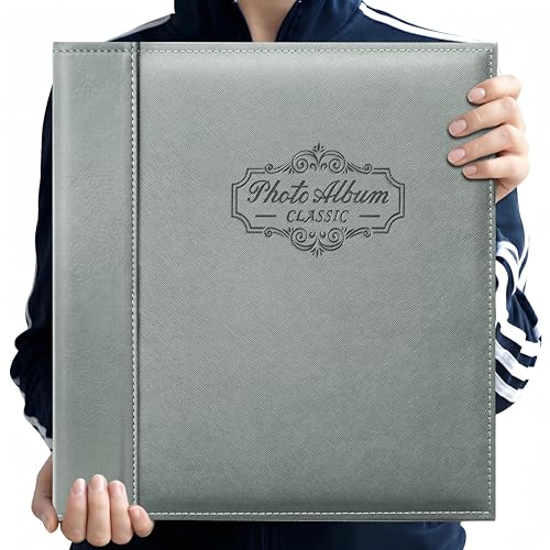 Photo Album Holds 3X5, 4X6, 5X7, 6X8, 8X10 Photos, Leather Cover, Magnetic Self-Stick Page, Hand Made DIY Albums (Gray, Large) - color: Gray, size: Large