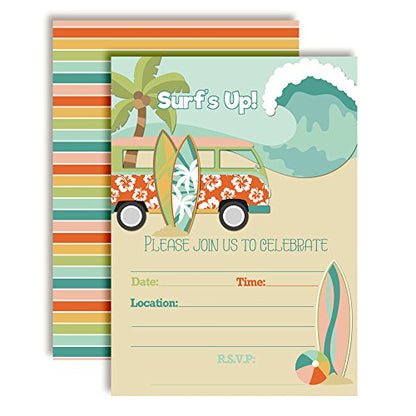 Chasing A Wave Summer Surfs Up Fun Birthday Party Invitations, 20 5x7 Fill In Cards with Twenty White Envelopes by AmandaCreation - style: Chasing A Wave Summer Surfs