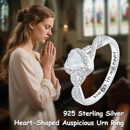Urn Ring for Ashes Sterling Silver Urn Ring Keepsake Memorial Jewelry Gifts for Women - color: heart