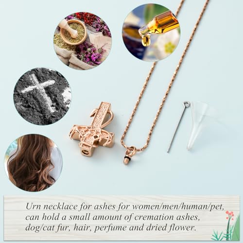 Imrsanl Cross Urn Necklace for Ashes for Women Men | Cremation Jewelry, Fish Hook Deer Antler Design Memorial Pendant, Human Pets Ashes Holder Keepsake - color: Rose Gold