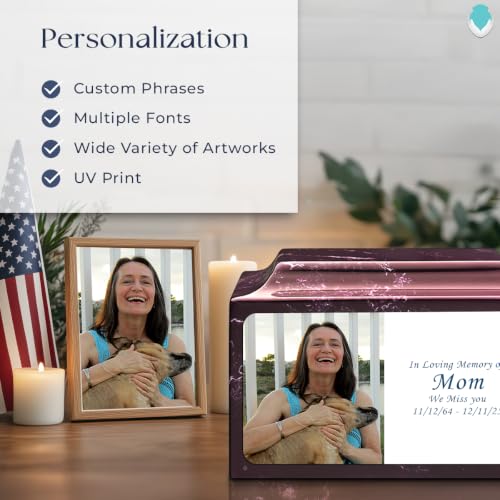 GetUrns Cultured Marble Urn Vault by Mackenzie with Personalized Picture and Text for Human Ashes I Merlot Adult Urns for Male and Female I 210lbs - color: Merlot