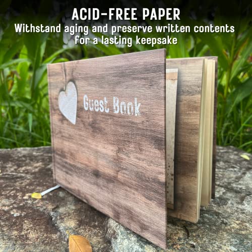 Rustic Guest Book for Wedding, Funeral, Memorial | Guest Book for Funeral Hardcover | Guestbook for Sign in, Celebration of Life Memorial Service | Guest Sign Book with Memory Table Card Sign Included