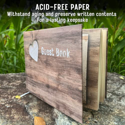 Rustic Guest Book for Wedding, Funeral, Memorial | Guest Book for Funeral Hardcover | Guestbook for Sign in, Celebration of Life Memorial Service | Guest Sign Book with Memory Table Card Sign Included