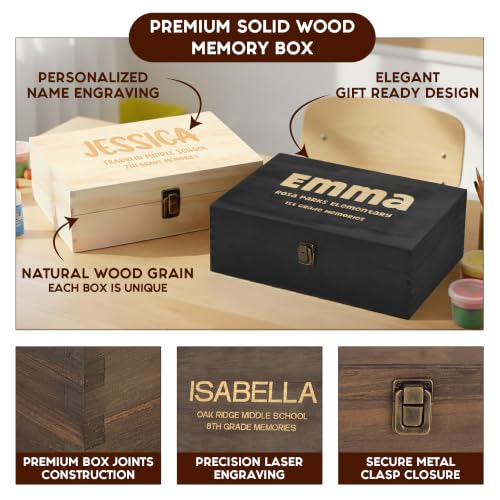 Personalized School Years Memory Box, Engraved Keepsake Chest for Kids | Holds photos, artwork & report cards. Add name, grade, school & class year; 4 sizes, 4 finishes, optional inside engraving. - style: 18. Kids School Memory Box