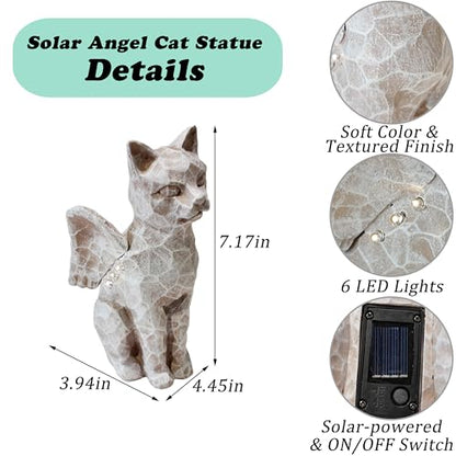 Solar Angel Cat with LED Lights, Cat Memorial Statue for Outdoor - color: Cat With Wings