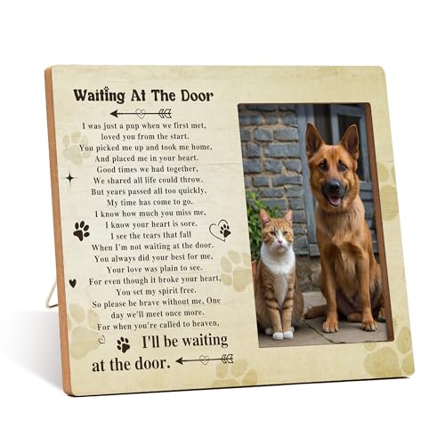 Pet Memorial Photo Frame - Waiting At The Door Dog Wooden Tabletop Picture Frame - Sympathy Memorial Gifts For Loss Of Dog Cat Owner - In Loving Memory Frame Favors -13