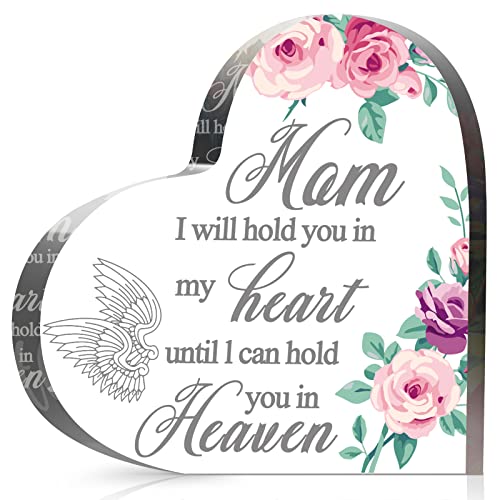 Blulu Sympathy Gift Loss of Mom Acrylic Heart Keepsake,6 x 6 x 0.6 Inches | Memorial for Loss of Loved One, Bereavement Condolence Decor, Grieving Sympathy Angel Keepsake Wings Floral Print - size: 6 x 6 x 0.6 Inches