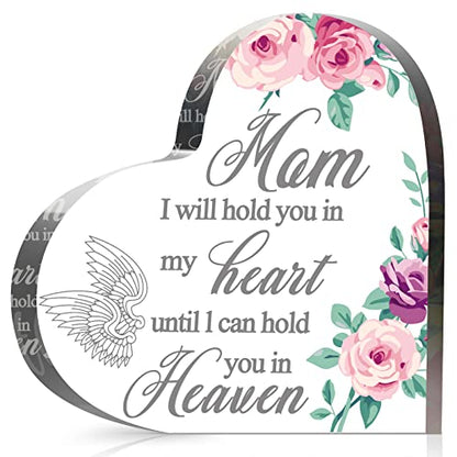 Blulu Sympathy Gift Loss of Mom Acrylic Heart Keepsake,6 x 6 x 0.6 Inches | Memorial for Loss of Loved One, Bereavement Condolence Decor, Grieving Sympathy Angel Keepsake Wings Floral Print - size: 6 x 6 x 0.6 Inches