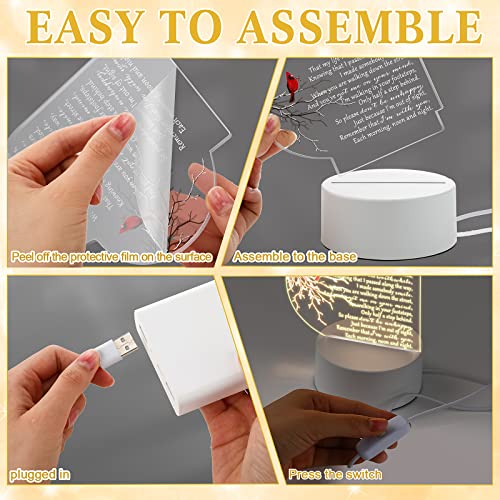 Roowest 3 Pack Sympathy Gift Memorial Night Light Gifts for Loss of Loved One Remember Me Acrylic Heart Sign with USB Charging Base Crystal Glass Heart Bereavement Condolence Present 4.7 x 6.3 Inch