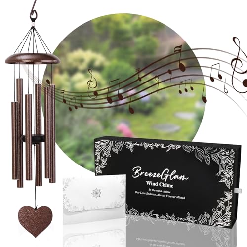 32" Memorial Wind Chimes Deep Tone Outdoor, C Major Tuned Aluminum Wind Chime with Gift Box & Envelope, Sympathy Wind Chime for Garden Decor Hanging, Heart Pendant, Bronze | Wind Chimes for Outside | 32 Inch Deep Tone | C Major Tuned | Sympathy Memorial G