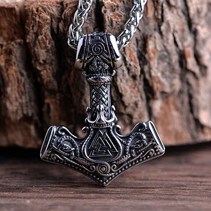 Norse Viking Thor Hammer Necklace Mjolnir Necklace for Men Talisman Jewelry - color: DRTKSA