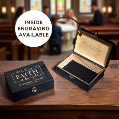 Personalized Baptism Keepsake Box, Christening & First Communion Gift | Add name & ceremony date. Holds baptism photos, rosary & candle. 12 designs, 4 sizes, 4 finishes & optional inside engraving. - style: 14. Baptism Designs 2