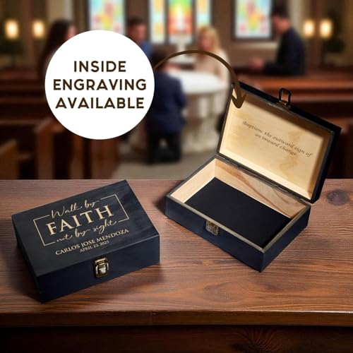 Personalized Baptism Keepsake Box, Christening & First Communion Gift | Add name & ceremony date. Holds baptism photos, rosary & candle. 12 designs, 4 sizes, 4 finishes & optional inside engraving. - style: 14. Baptism Designs 2