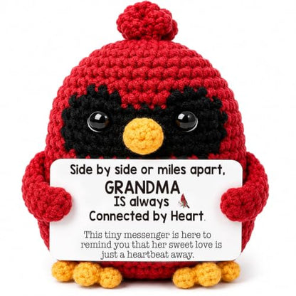 Handmade Crochet Cardinal Memorial Gift Loss of Grandma Grandmother Bereavement Sympathy Remembrance Comfort Condolence Passed Away Loved One Angel Red Bird Spiritual Messenger Keepsake - style: Loss of Grandma